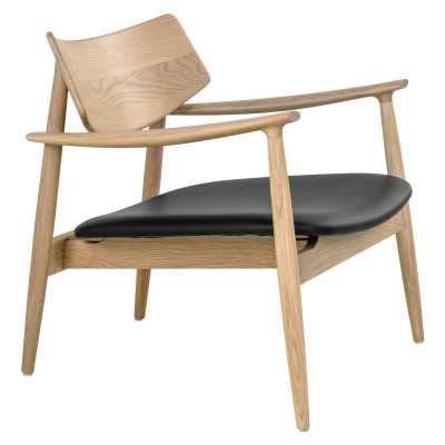 FRIDA-Fauteuil lounge en chêne naturel et PU noir