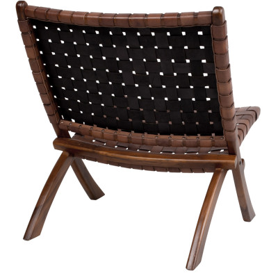 TIKO-Sillón plegable en teca maciza y cuero marrón