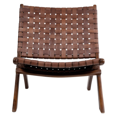 TIKO-Sillón plegable en teca maciza y cuero marrón