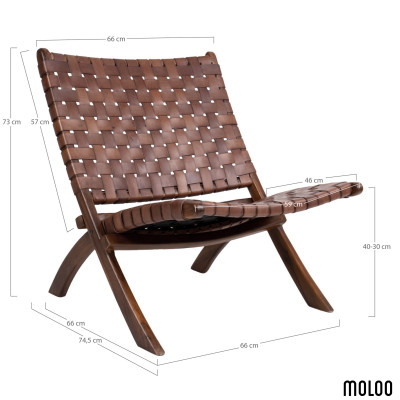 TIKO-Fauteuil pliant en teck massif et cuir marron