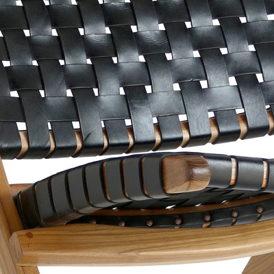 TIKO-Sillón plegable en teca maciza y cuero negro