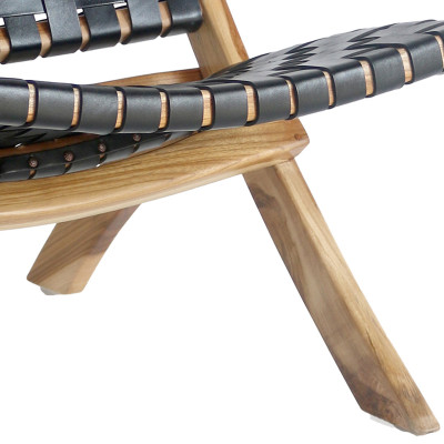 TIKO-Sillón plegable en teca maciza y cuero negro