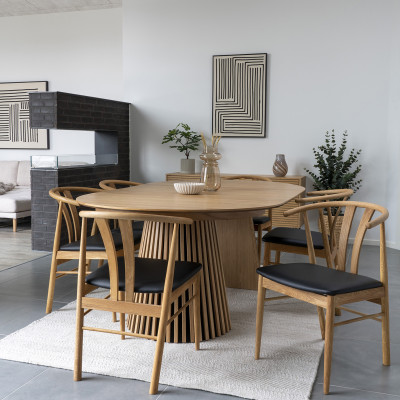 SVEN-Fauteuil de table en chêne massif et PU noir (x2)