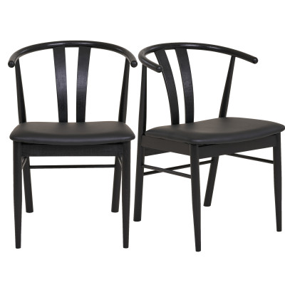 SVEN-Fauteuil de table en Hêtre massif noir et PU noir (x2)