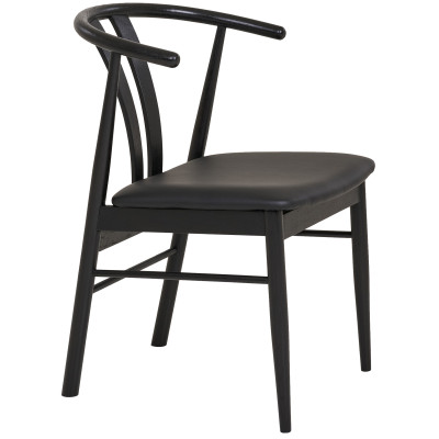 SVEN-Silla de comedor en haya negra maciza y PU negro (x2)