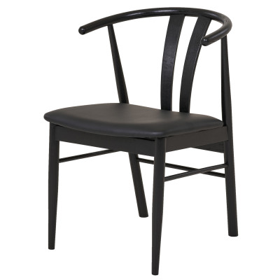SVEN-Silla de comedor en haya negra maciza y PU negro (x2)