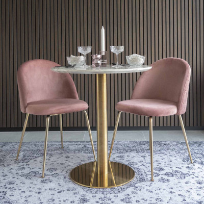 COOPER-Mesa de comedor 2 personas ø70 acabado en mármol y latón