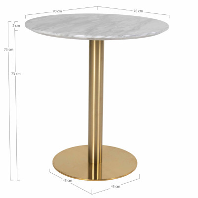 COOPER-Mesa de comedor 2 personas ø70 acabado en mármol y latón