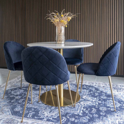 COOPER-Mesa de comedor 2 personas ø90 acabado en mármol y latón