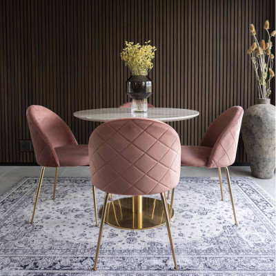 COOPER-Table à manger ronde 2 personnes ø90, décor marbre et laiton