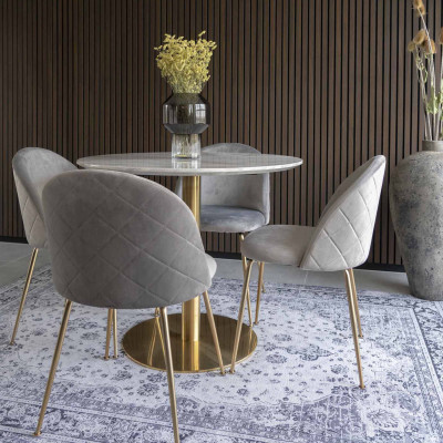 COOPER-Table à manger ronde 2 personnes ø90, décor marbre et laiton