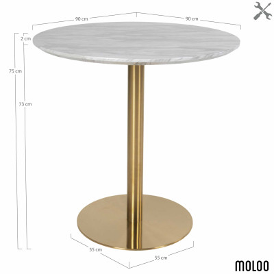 COOPER-Mesa de comedor 2 personas ø90 acabado en mármol y latón