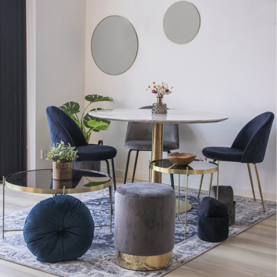 COOPER-Mesa de comedor 4 personas ø110 acabado en mármol y latón