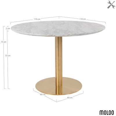 COOPER-Table à manger ronde 4 personnes ø110, décor marbre et laiton