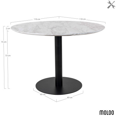 COOPER-Table à manger ronde 4 personnes ø110, décor marbre et acier