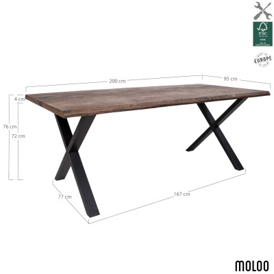 CALVI-Table repas à manger 6/8  personnes 200cm en chêne massif fumé