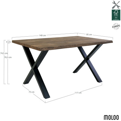 CALVI-Mesa de comedor para 4 personas 140 cm en roble ahumado macizo