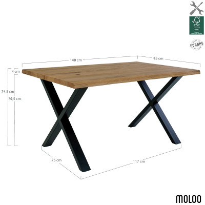 CALVI-Table repas à manger 4  personnes 140cm en chêne massif