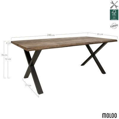 CALVI-Table repas à manger 10  personnes 240cm en chêne massif fumé