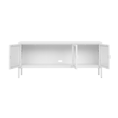 MAINE-Banc TV 3 portes vitrées acier blanc 130 cm