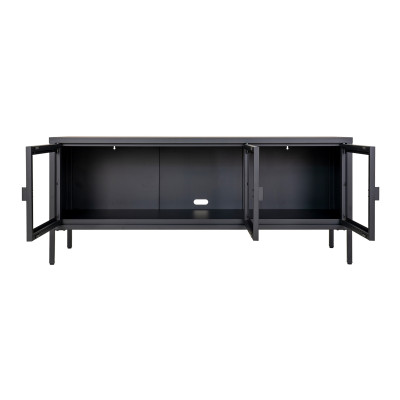 MAINE-Mueble de TV con 3 puertas de cristal acero negro 130 cm