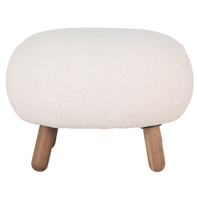 MIMI-Poltrona e pouf in tessuto bouclé ecrù e legno