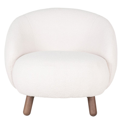 MIMI-Sessel und Hocker aus ecrufarbenem Bouclé-Stoff und Holz