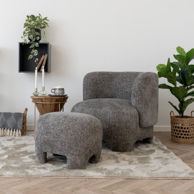 MOSS-Poltrona e poggiapiedi in tessuto ciniglia grigio