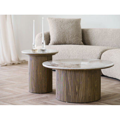 RHOD-Table basse en céramique et décor bois ø80 cm