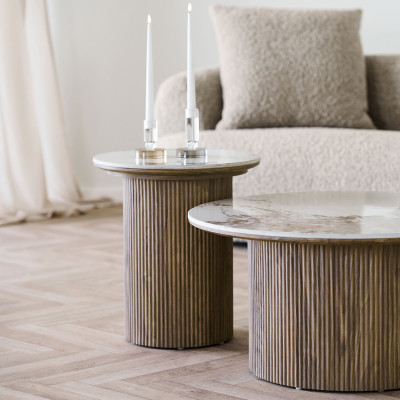 RHOD-Mesa auxiliar de cerámica con efecto madera ø45 cm