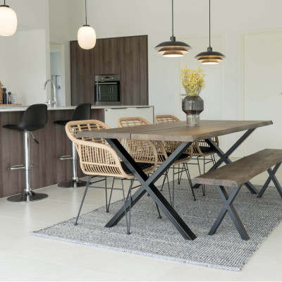 RIO-Fauteuil de table en rattan naturel et métal (x2)