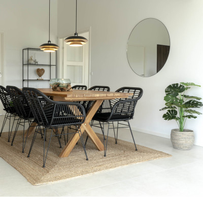 RIO-Sedia da pranzo in rattan e metallo nero (x2)