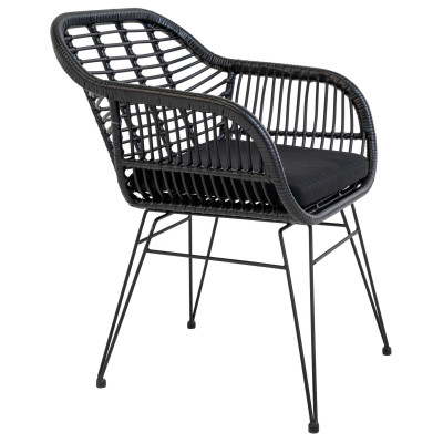 RIO-Silla de comedor de ratán negro y metal (x2)