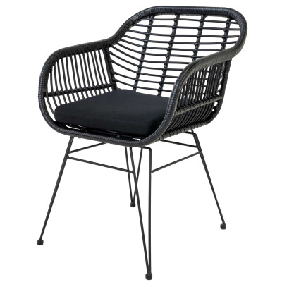 RIO-Esszimmerstuhl aus schwarzem Rattan und Metall (x2)