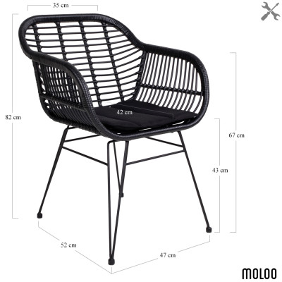 RIO-Esszimmerstuhl aus schwarzem Rattan und Metall (x2)