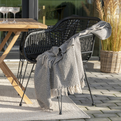 RIO-Fauteuil de table en rattan noir et métal (x2)