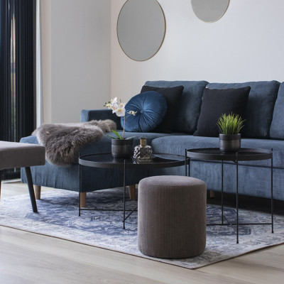 ROMA-Couchtisch aus schwarzem Stahl und Glas ø70 cm