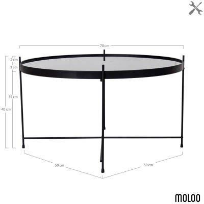 ROMA-Table basse acier noir et verre ø70cm