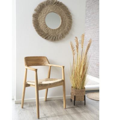 SUN-Fauteuil de table en bois massif et feuille de bananier (x2)
