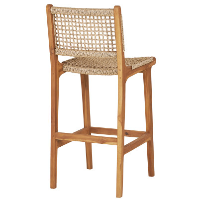 TIKY-Barhocker aus massivem Teakholz und geflochtenem Rattan