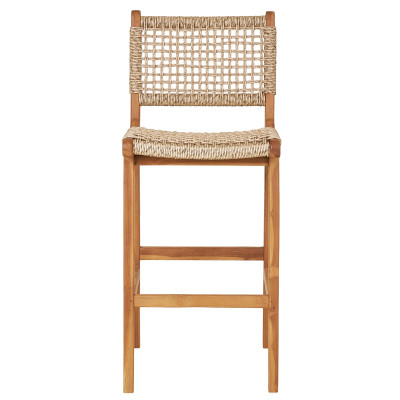 TIKY-Sgabello da bar in teak massello e rattan intrecciato