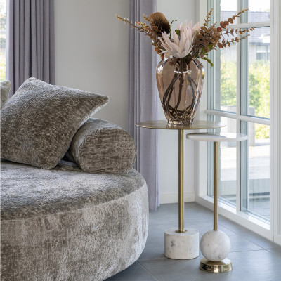 TWIN-Table d’appoint en acier laiton et marbre ø25 cm