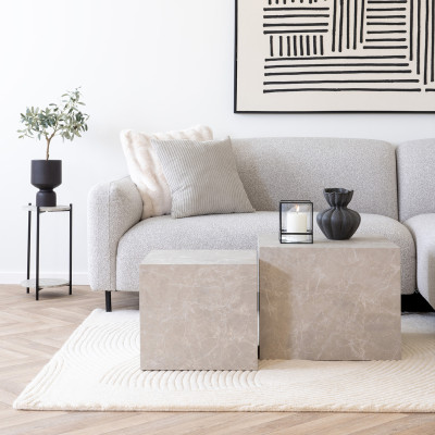 VAST-Set aus 2 Couchtischen mit beiger Marmoroptik 40x40cm/50x50cm
