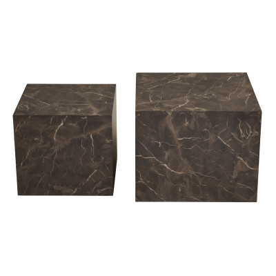 VAST-Set de 2 Tables basses décor marbre brun 40x40 cm/ 50x50 cm