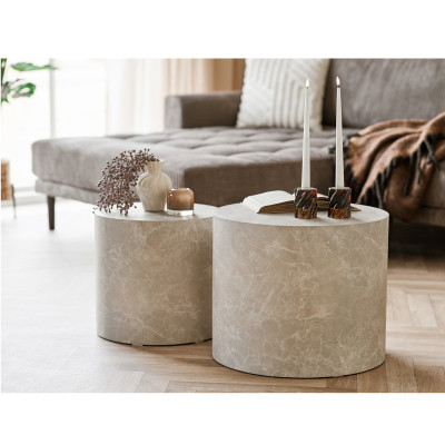VAST-Set aus 2 Couchtischen in beiger Marmoroptik ø38 cm / ø48 cm