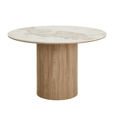 RHOD-Tavolo da pranzo rotondo per 4 persone ø120cm in ceramica e legno