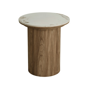 RHOD-Mesa auxiliar de cerámica con efecto madera ø45 cm