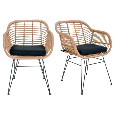 RIO-Silla de comedor en ratán natural y metal (x2)