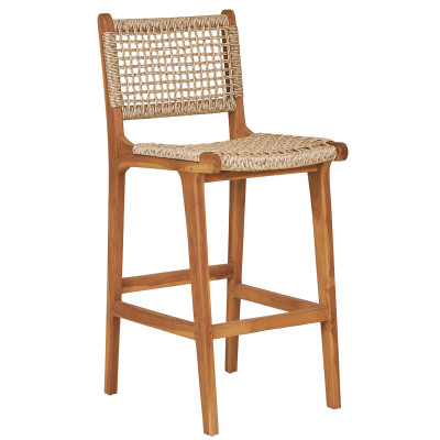 TIKY-Barhocker aus massivem Teakholz und geflochtenem Rattan