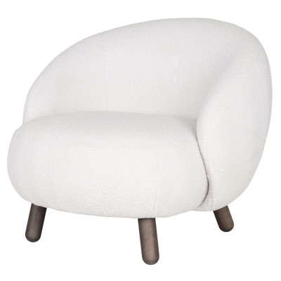 MIMI-Sillón de tejido bouclé crudo y madera